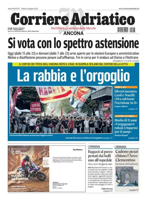 Prima-pagina-corriere adriatico-edizione-di-oggi-08-06-2024